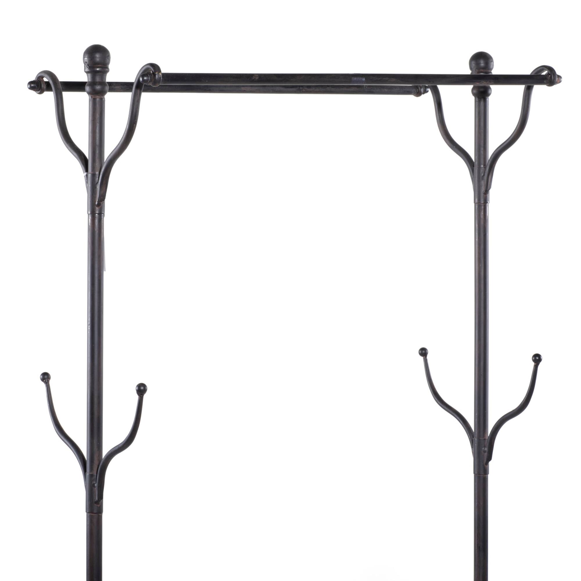 72" Black Metal & Wood Industrial Coat Rack